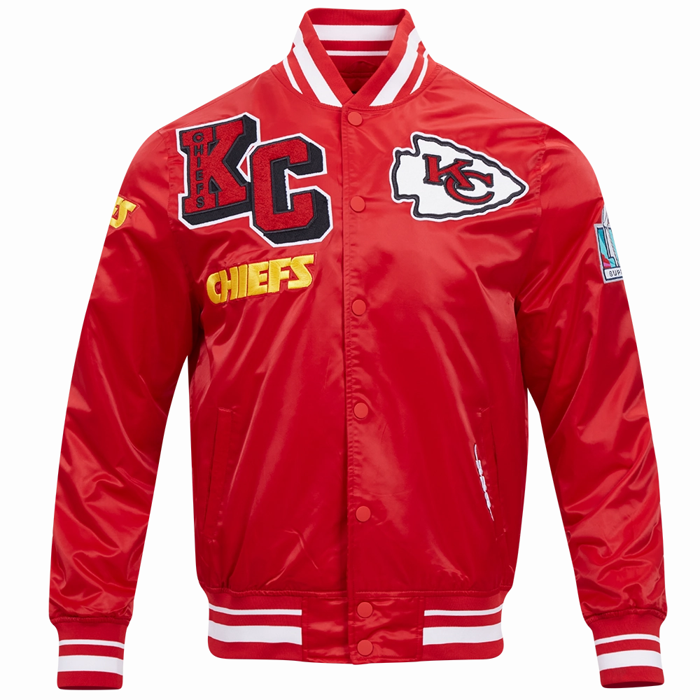 NFL KANSAS CITY CHIEFS MASHUP MEN'S RIB SATIN JACKET (RED)