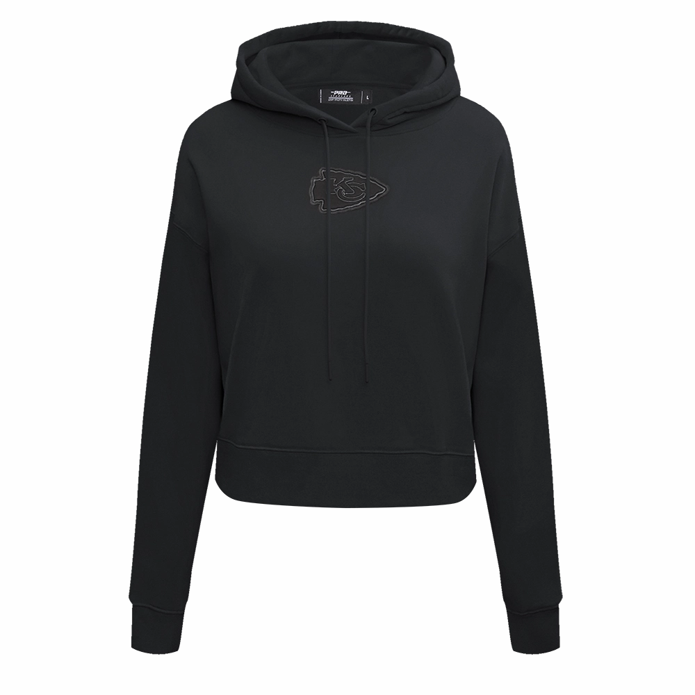 NFL KANSAS CITY CHIEFS NEUTRAL CROPPED WOMEN'S PULLOVER HOODIE (BLACK)