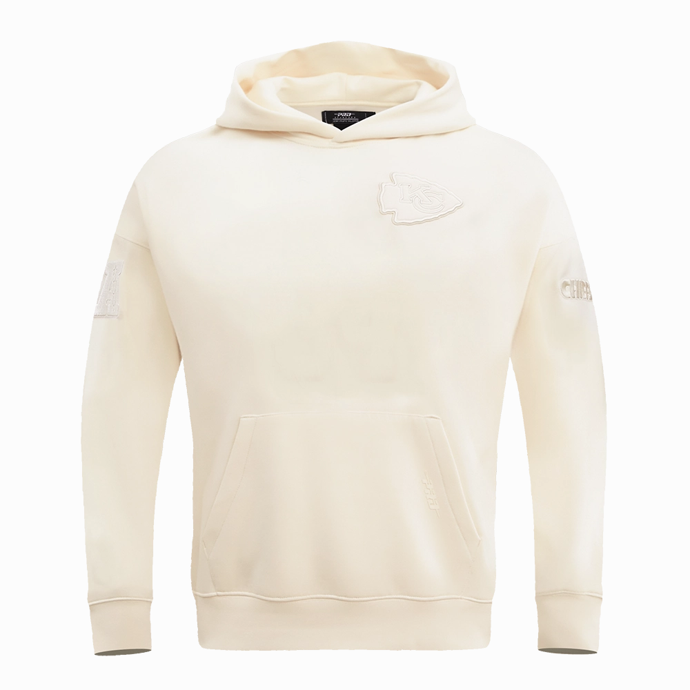NFL KANSAS CITY CHIEFS NEUTRAL DROP SHOULDER MEN'S PULLOVER HOODIE (EGGSHELL)