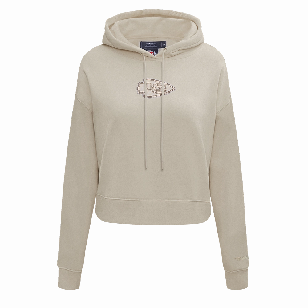 NFL KANSAS CITY CHIEFS NEUTRAL WOMEN'S CROPPED PULLOVER HOODIE (TAUPE)
