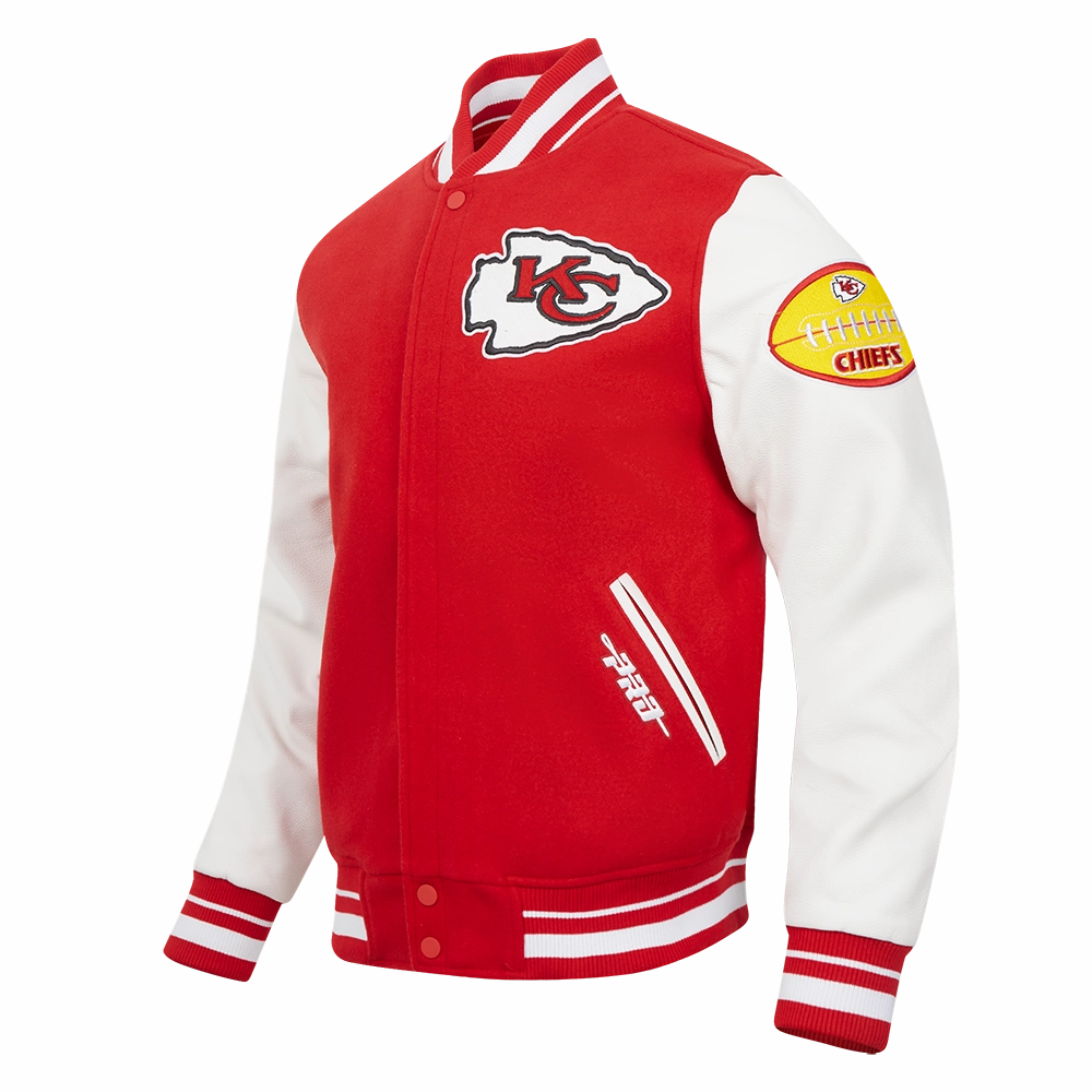 NFL KANSAS CITY CHIEFS OLD ENGLISH MEN'S RIB WOOL VARSITY JACKET (RED/WHITE)