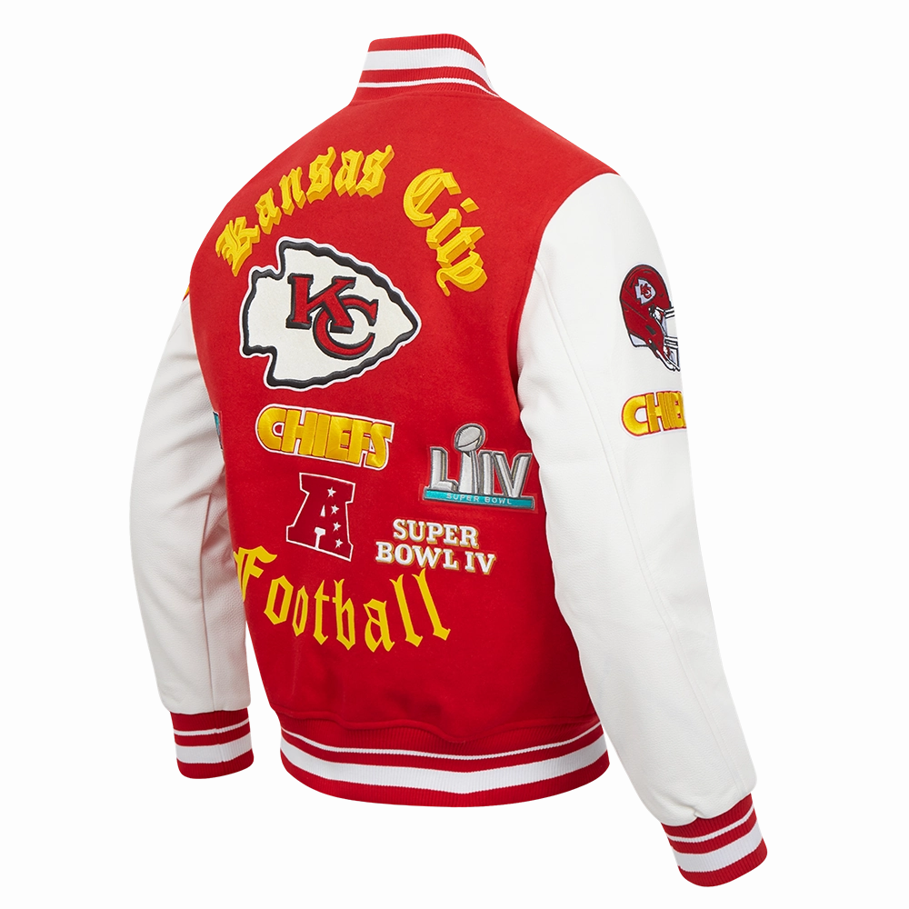 NFL KANSAS CITY CHIEFS OLD ENGLISH MEN'S RIB WOOL VARSITY JACKET (RED/WHITE)