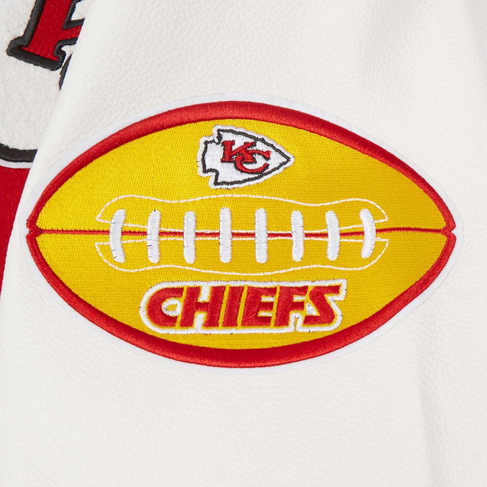 NFL KANSAS CITY CHIEFS OLD ENGLISH MEN'S RIB WOOL VARSITY JACKET (RED/WHITE)