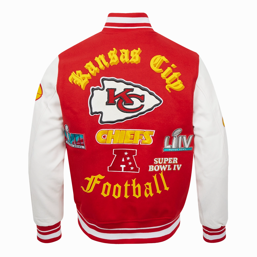 NFL KANSAS CITY CHIEFS OLD ENGLISH MEN'S RIB WOOL VARSITY JACKET (RED/WHITE)