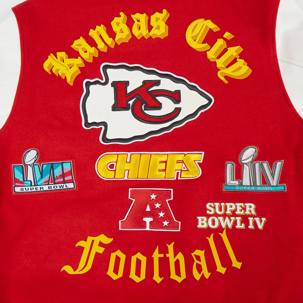 NFL KANSAS CITY CHIEFS OLD ENGLISH MEN'S RIB WOOL VARSITY JACKET (RED/WHITE)