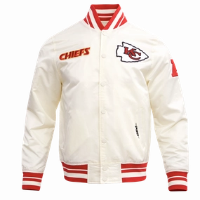 NFL KANSAS CITY CHIEFS RETRO CLASSIC MEN'S RIB SATIN JACKET (EGGSHELL/ RED)