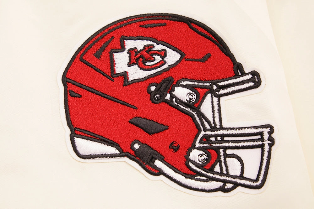 NFL KANSAS CITY CHIEFS RETRO CLASSIC MEN'S RIB SATIN JACKET (EGGSHELL/ RED)
