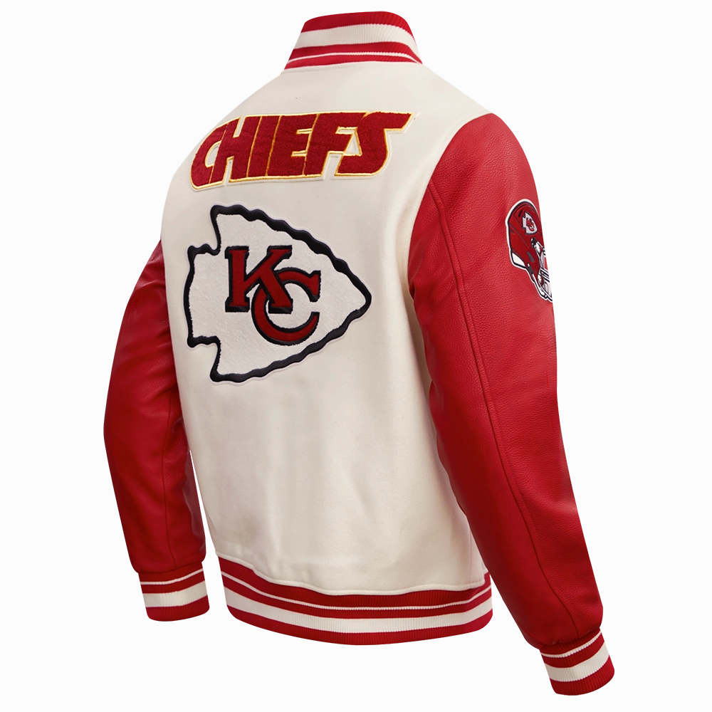 NFL KANSAS CITY CHIEFS RETRO CLASSIC MEN'S RIB WOOL VARSITY JACKET (EGGSHELL/ RED)