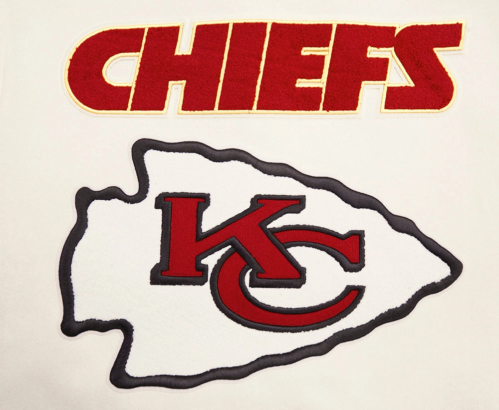 NFL KANSAS CITY CHIEFS RETRO CLASSIC MEN'S RIB WOOL VARSITY JACKET (EGGSHELL/ RED)