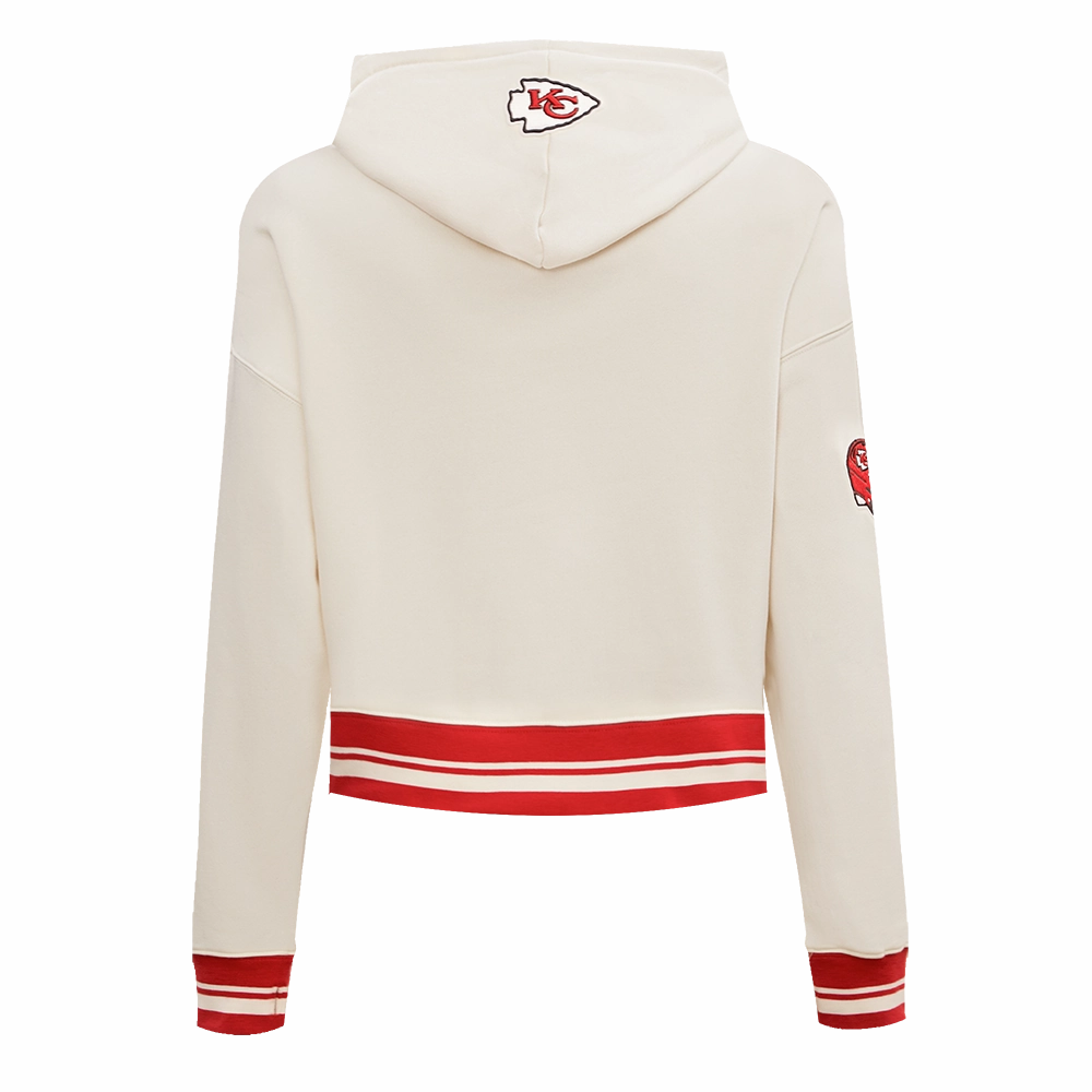 NFL KANSAS CITY CHIEFS RETRO CLASSIC WOMEN'S RIB CROPPED PULLOVER HOODIE (EGGSHELL/ RED)