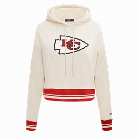 NFL KANSAS CITY CHIEFS RETRO CLASSIC WOMEN'S RIB CROPPED PULLOVER HOODIE (EGGSHELL/ RED)
