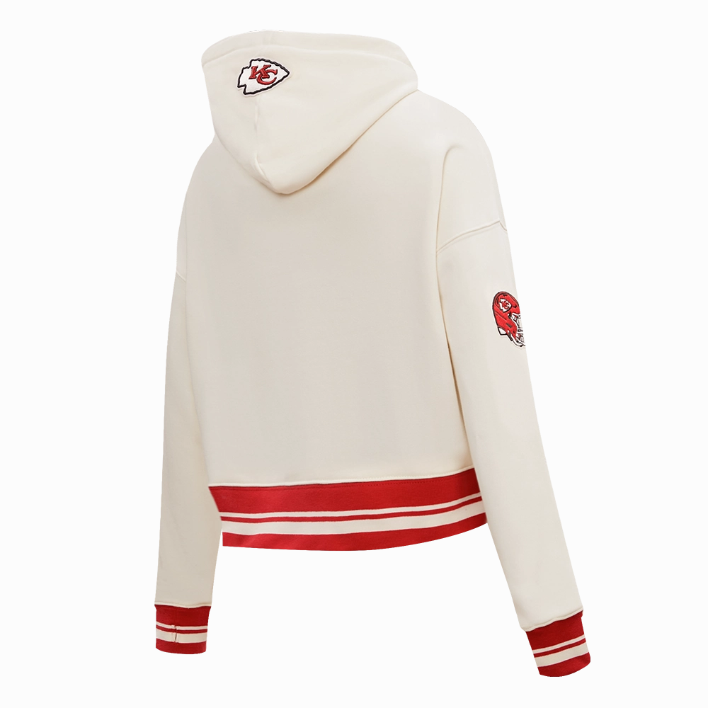 NFL KANSAS CITY CHIEFS RETRO CLASSIC WOMEN'S RIB CROPPED PULLOVER HOODIE (EGGSHELL/ RED)