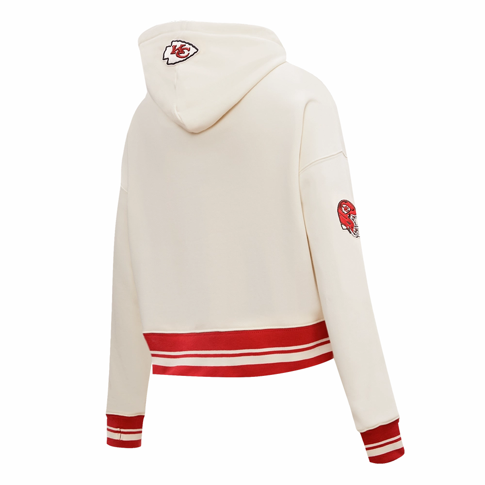 NFL KANSAS CITY CHIEFS RETRO CLASSIC WOMEN'S RIB CROPPED PULLOVER HOODIE (EGGSHELL/ RED)