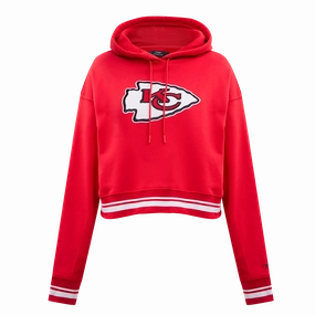 NFL KANSAS CITY CHIEFS RETRO CLASSIC WOMEN'S RIB CROPPED PULLOVER HOODIE (RED)