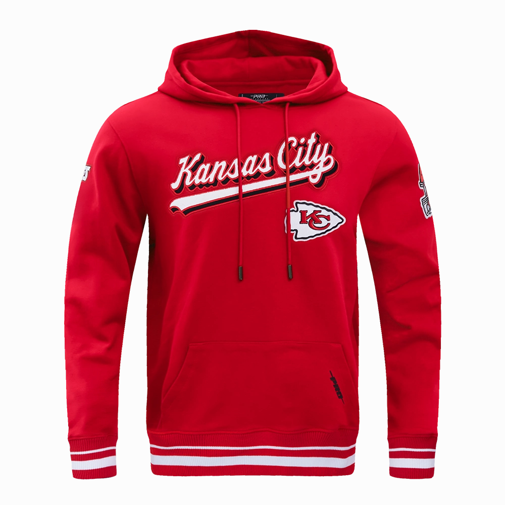 NFL KANSAS CITY CHIEFS SCRIPT TAIL MEN'S RIB FLEECE PULLOVER HOODIE (RED)