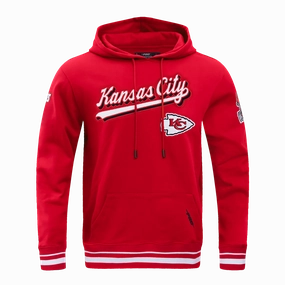 NFL KANSAS CITY CHIEFS SCRIPT TAIL MEN'S RIB FLEECE PULLOVER HOODIE (RED)