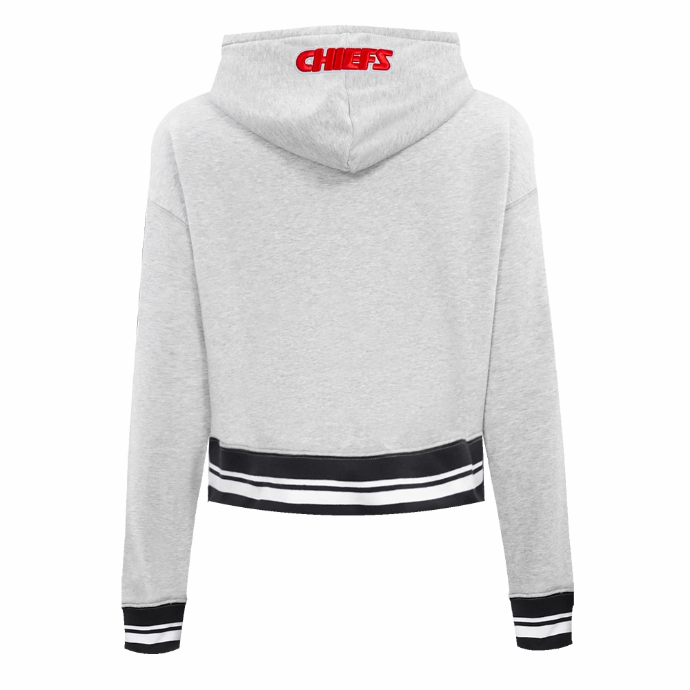 NFL KANSAS CITY CHIEFS SCRIPT TAIL WOMEN'S RIB FLEECE CROPPED PULLOVER HOODIE (HEATHER GRAY/BLACK)