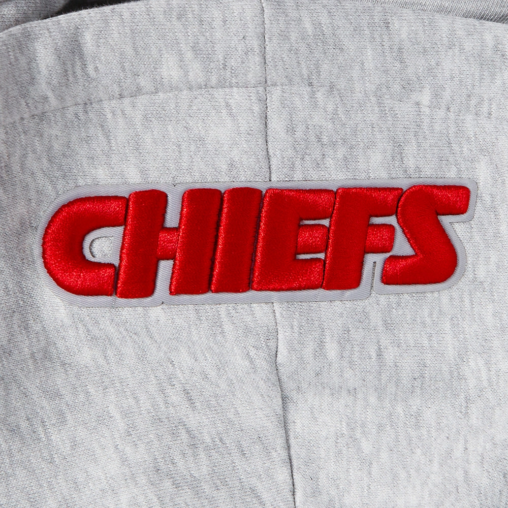 NFL KANSAS CITY CHIEFS SCRIPT TAIL WOMEN'S RIB FLEECE CROPPED PULLOVER HOODIE (HEATHER GRAY/BLACK)