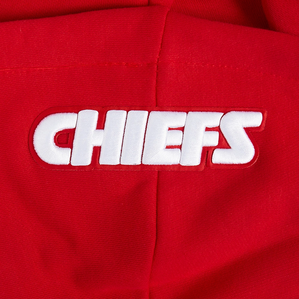 NFL KANSAS CITY CHIEFS SCRIPT TAIL WOMEN'S RIB FLEECE CROPPED PULLOVER HOODIE (RED)