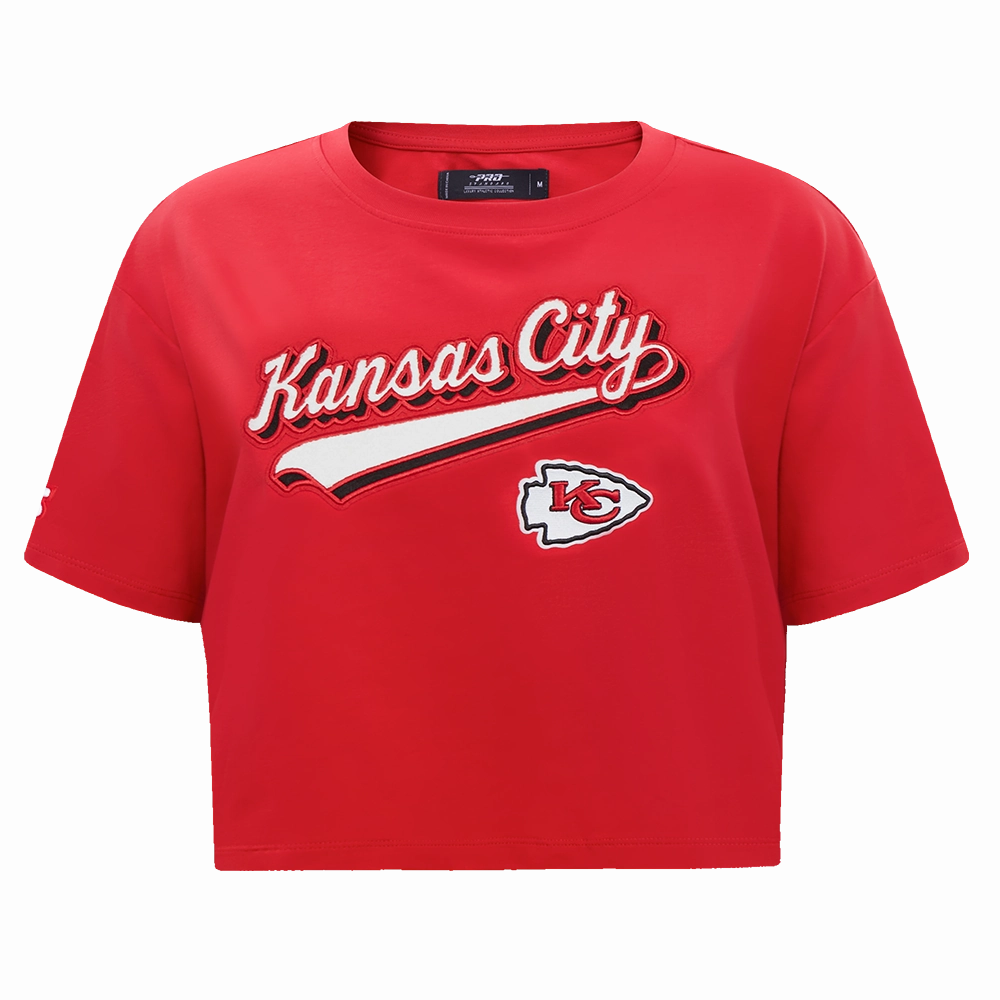 NFL KANSAS CITY CHIEFS SCRIPT TAIL WOMEN'S SINGLE JERSEY BOXY TEE (RED)