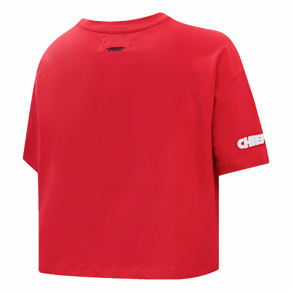NFL KANSAS CITY CHIEFS SCRIPT TAIL WOMEN'S SINGLE JERSEY BOXY TEE (RED)