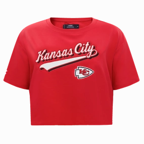 NFL KANSAS CITY CHIEFS SCRIPT TAIL WOMEN'S SINGLE JERSEY BOXY TEE (RED)