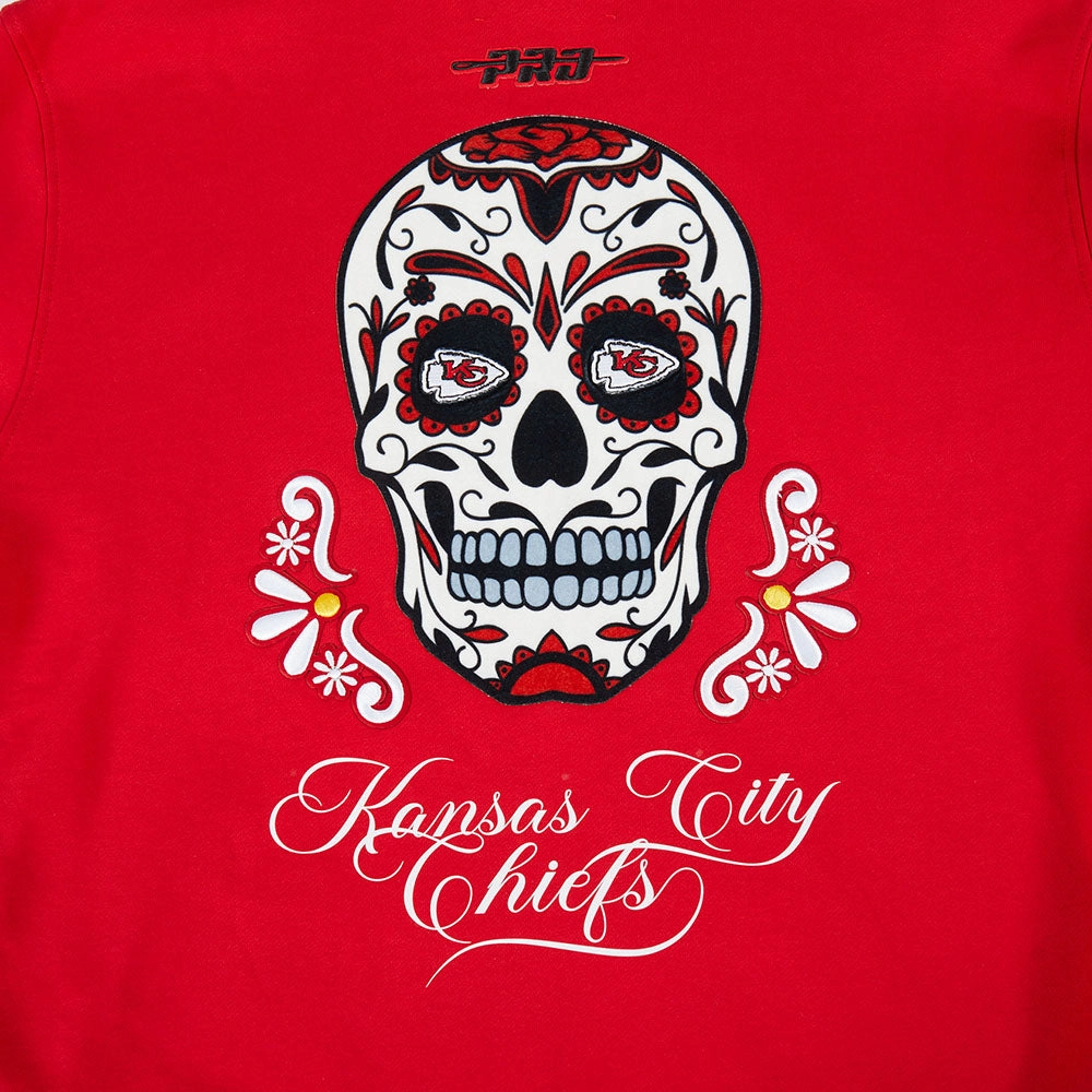 NFL KANSAS CITY CHIEFS SUGAR SKULL MEN'S FLEECE PULLOVER HOODIE (RED)