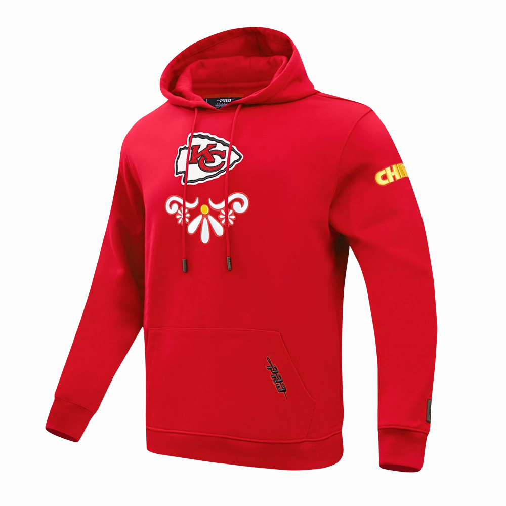 NFL KANSAS CITY CHIEFS SUGAR SKULL MEN'S FLEECE PULLOVER HOODIE (RED)