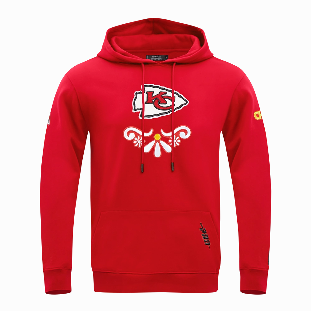 NFL KANSAS CITY CHIEFS SUGAR SKULL MEN'S FLEECE PULLOVER HOODIE (RED)