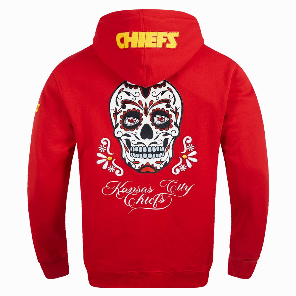 NFL KANSAS CITY CHIEFS SUGAR SKULL MEN'S FLEECE PULLOVER HOODIE (RED)