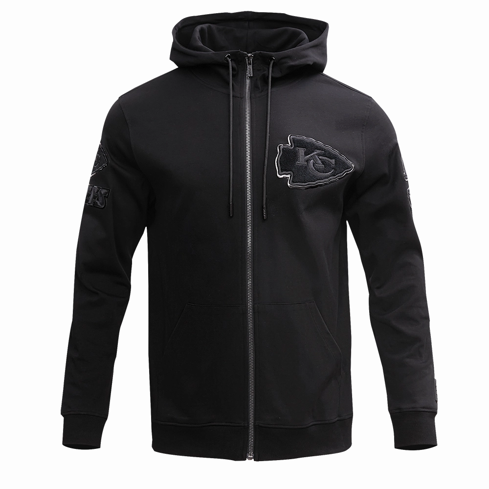 NFL KANSAS CITY CHIEFS TRIPLE BLACK MEN'S FULL ZIP HOODIE  (TRIPLE BLACK)