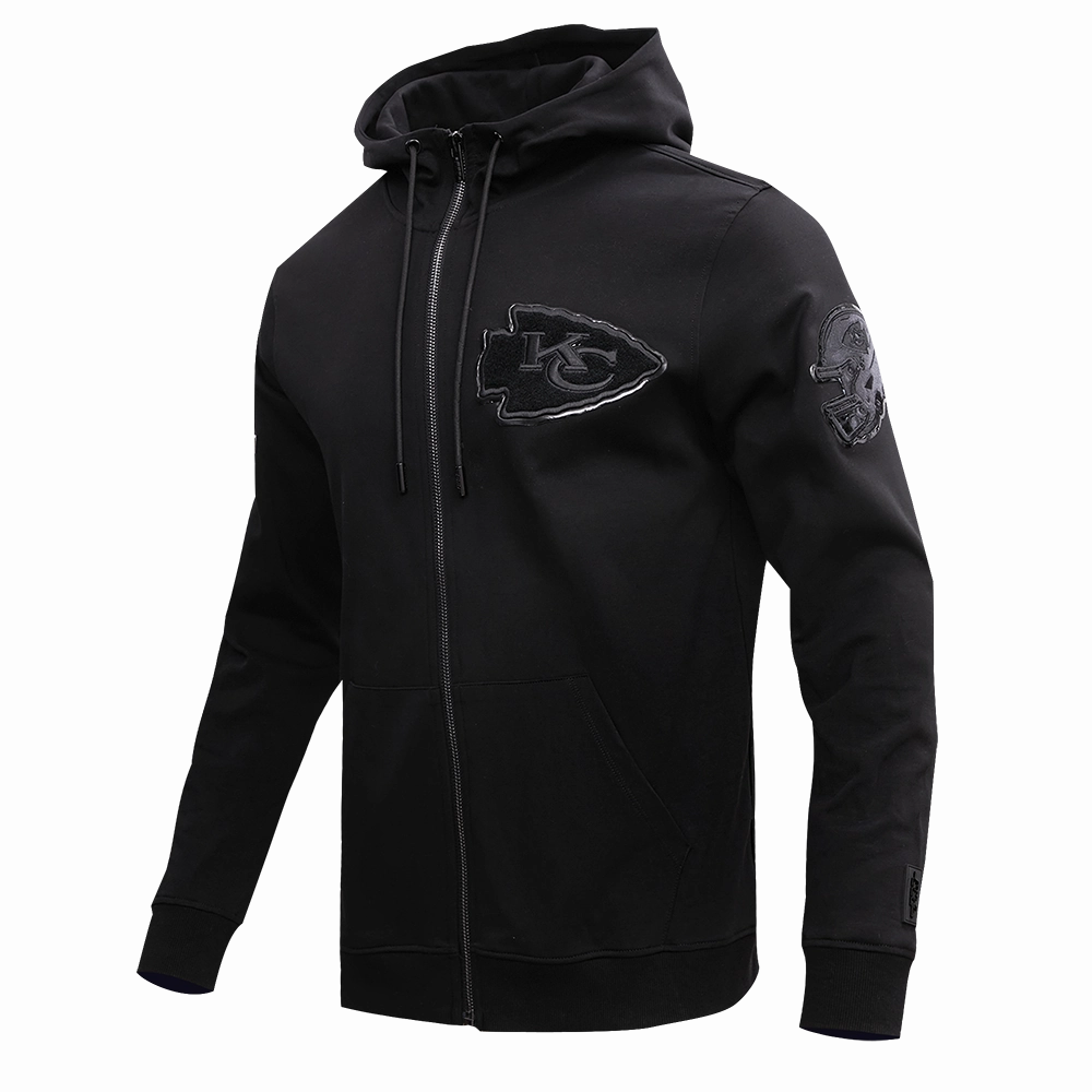 NFL KANSAS CITY CHIEFS TRIPLE BLACK MEN'S FULL ZIP HOODIE  (TRIPLE BLACK)