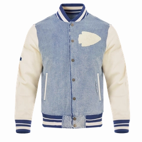 NFL KANSAS CITY CHIEFS VARSITY BLUES MEN'S DENIM VARSITY JACKET (DENIM/LINEN)