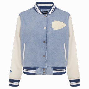 NFL KANSAS CITY CHIEFS VARSITY BLUES WOMEN'S DENIM VARSITY JACKET (DENIM/LINEN)