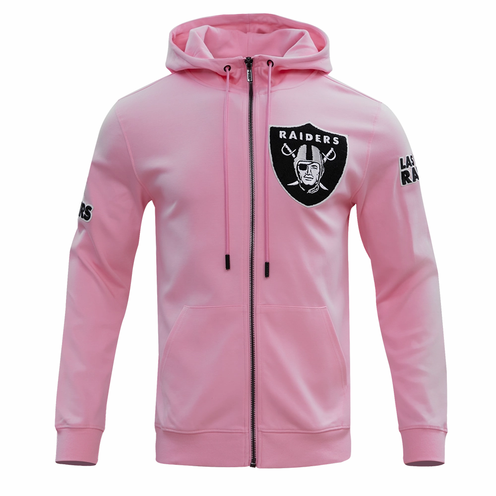 NFL LAS VEGAS RAIDERS CLASSIC CHENILLE MEN'S FULL ZIP HOODIE  (PINK)