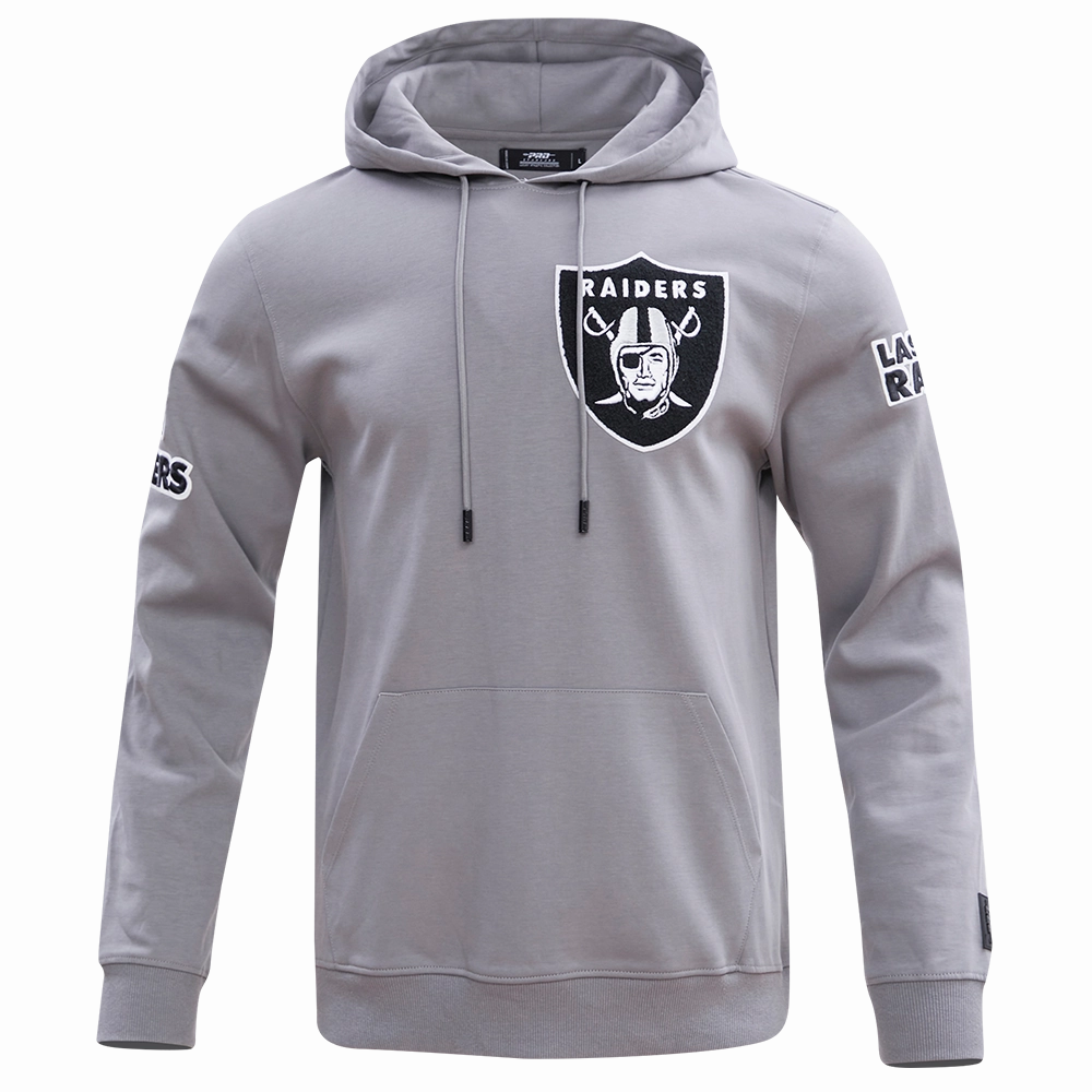 NFL LAS VEGAS RAIDERS CLASSIC CHENILLE MEN'S PULLOVER HOODIE (GRAY)