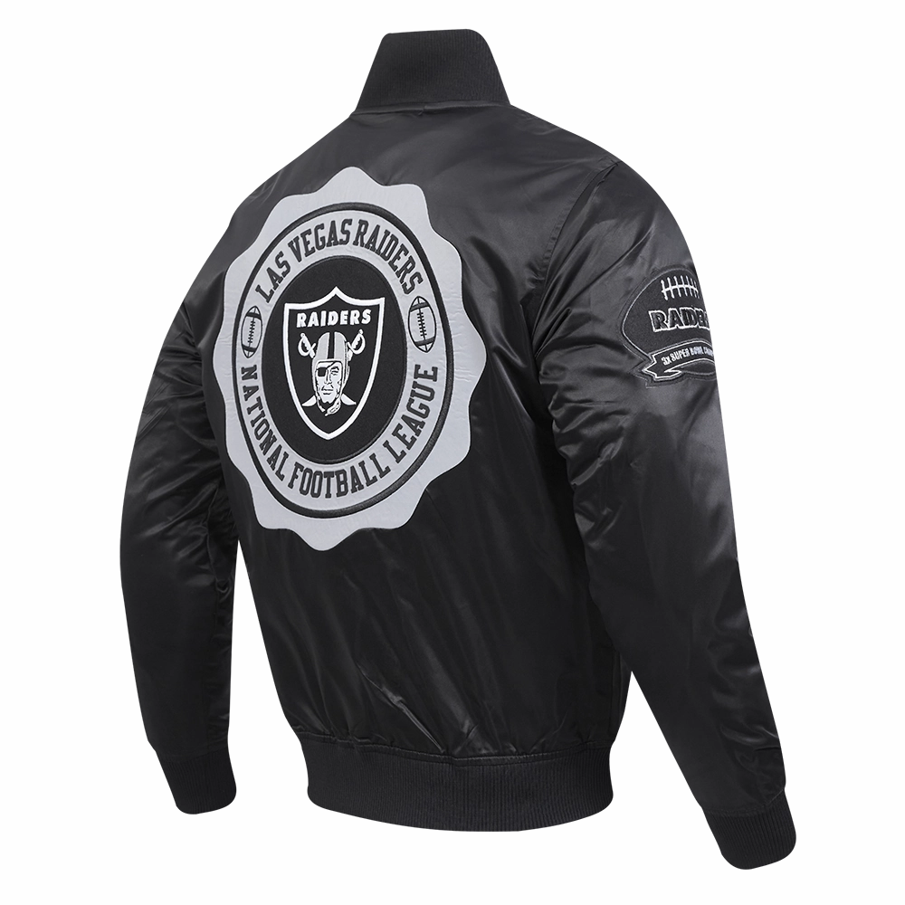NFL LAS VEGAS RAIDERS CREST EMBLEM MEN'S SATIN JACKET (BLACK)