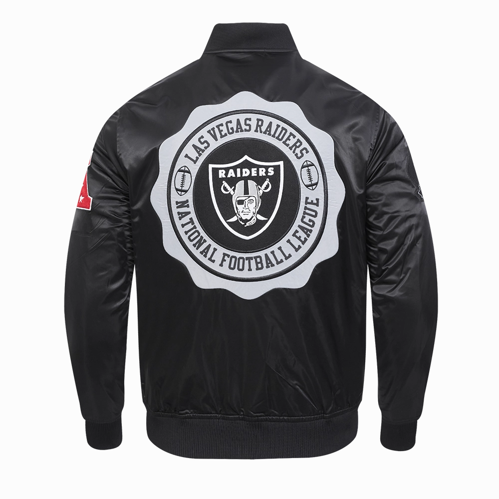 NFL LAS VEGAS RAIDERS CREST EMBLEM MEN'S SATIN JACKET (BLACK)
