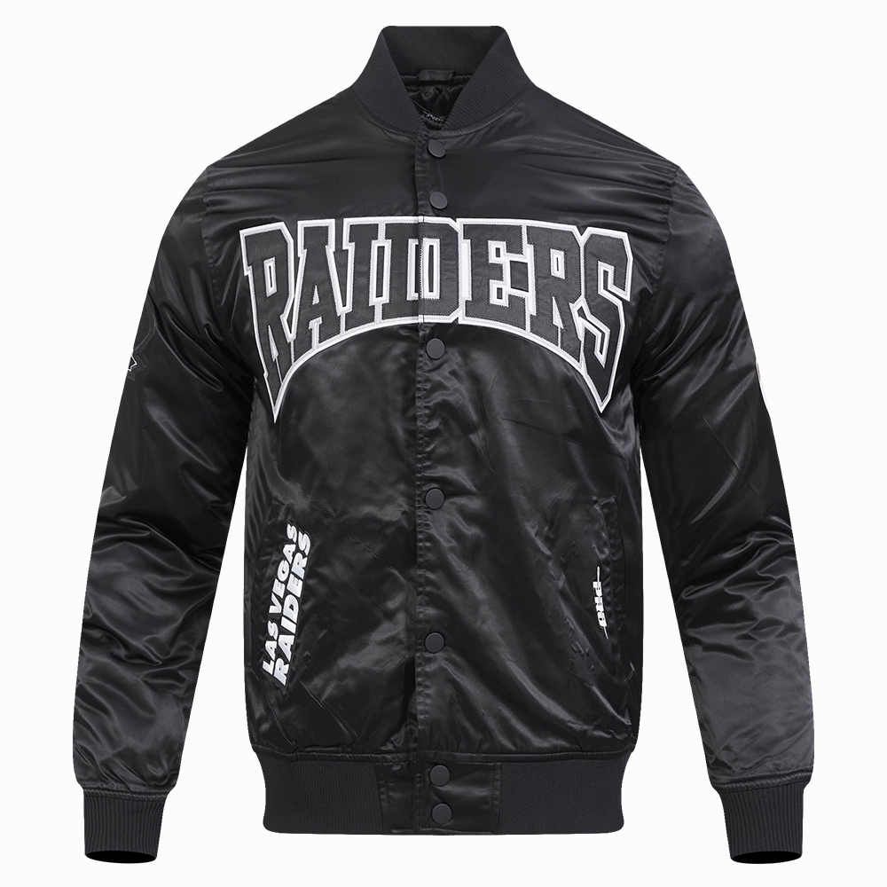 NFL LAS VEGAS RAIDERS CREST EMBLEM MEN'S SATIN JACKET (BLACK)