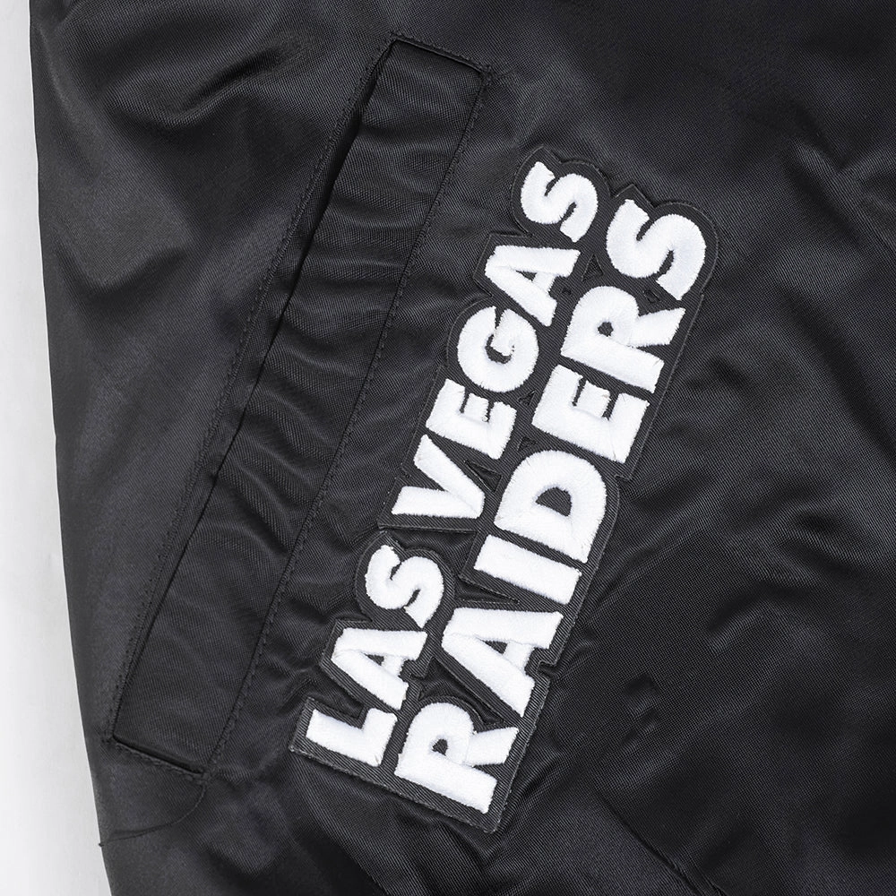 NFL LAS VEGAS RAIDERS CREST EMBLEM MEN'S SATIN JACKET (BLACK)