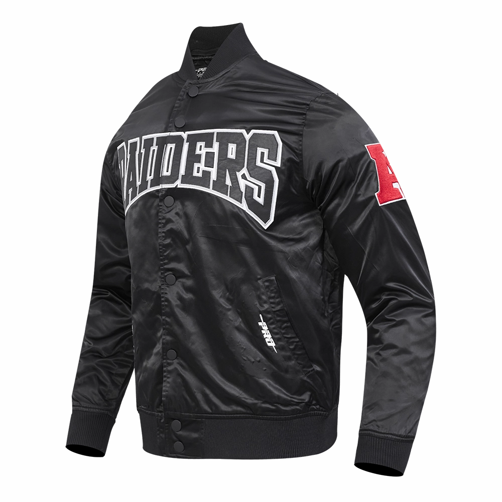 NFL LAS VEGAS RAIDERS CREST EMBLEM MEN'S SATIN JACKET (BLACK)