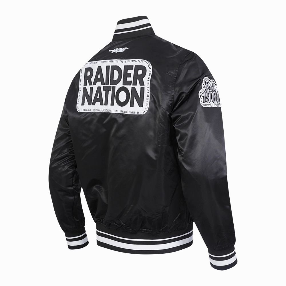 NFL LAS VEGAS RAIDERS DIY PICK STITCH MEN'S RIB SATIN JACKET (BLACK)