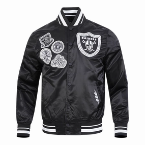 NFL LAS VEGAS RAIDERS DIY PICK STITCH MEN'S RIB SATIN JACKET (BLACK)