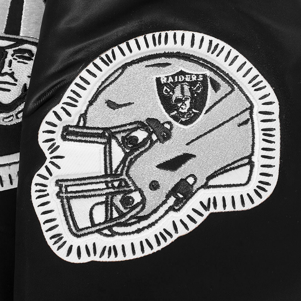 NFL LAS VEGAS RAIDERS DIY PICK STITCH MEN'S RIB SATIN JACKET (BLACK)