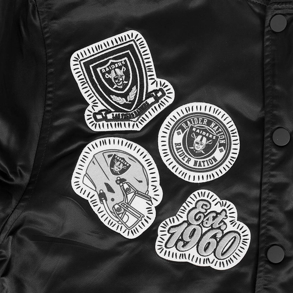 NFL LAS VEGAS RAIDERS DIY PICK STITCH MEN'S RIB SATIN JACKET (BLACK)