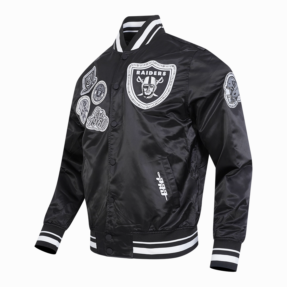 NFL LAS VEGAS RAIDERS DIY PICK STITCH MEN'S RIB SATIN JACKET (BLACK)