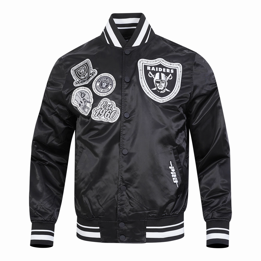 NFL LAS VEGAS RAIDERS DIY PICK STITCH MEN'S RIB SATIN JACKET (BLACK)