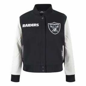 NFL LAS VEGAS RAIDERS GAME DAY CLASSICS WOMEN'S WOOL VARSITY JACKET (BLACK/WHITE)