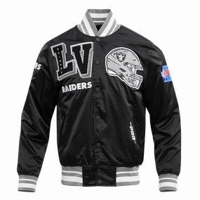 NFL LAS VEGAS RAIDERS MASHUP MEN'S RIB SATIN JACKET (BLACK/GRAY)