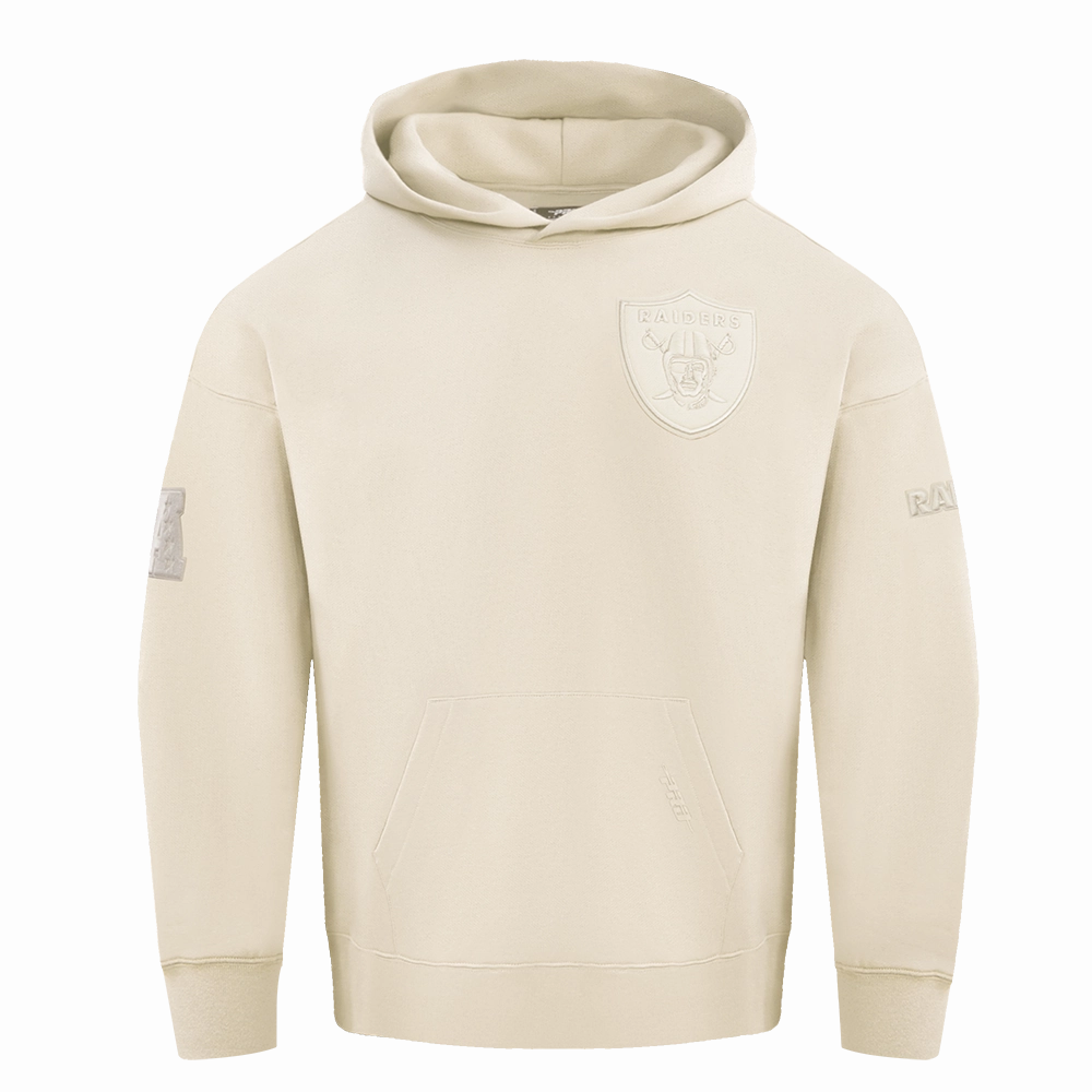 NFL LAS VEGAS RAIDERS NEUTRAL DROP SHOULDER FLEECE PULLOVER HOODIE (EGGSHELL)